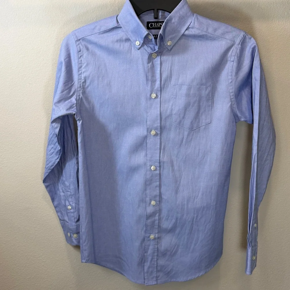 Chaps Boys Black Blazer and Light Blue Stretch Button Down Shirt Set Size 10 289